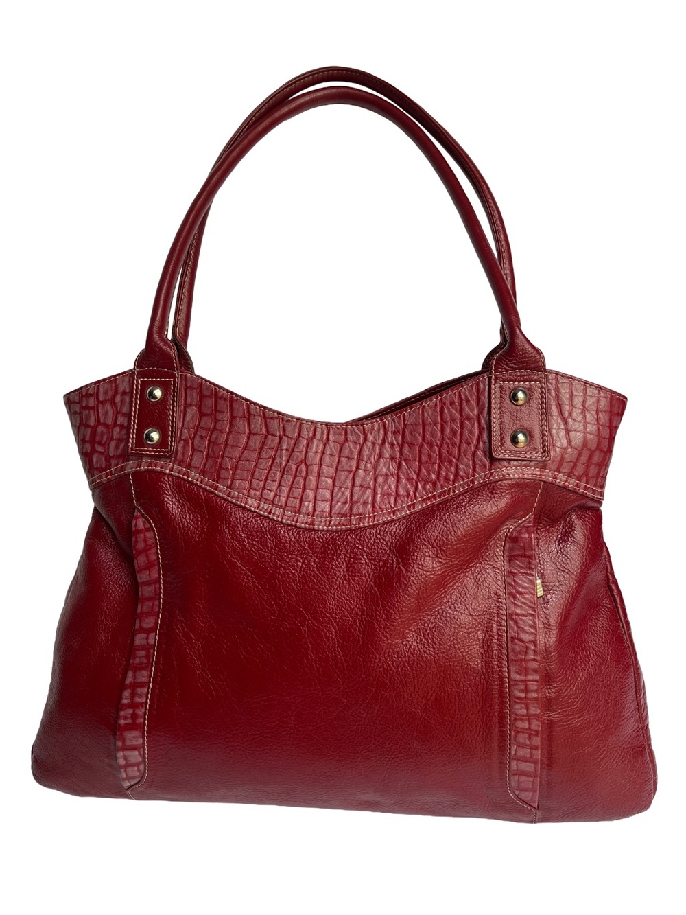 Genuine Leather Burgundy Oversized Tote Bag Croc Embossed Y2K